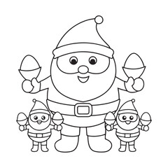Cheerful Santa Claus and two elves holding maracas in a festive celebration christmas holiday