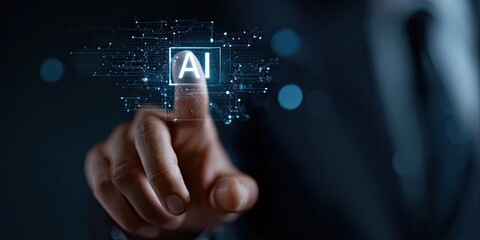 Person's finger touching a digital AI interface