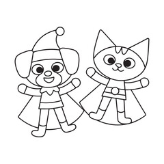Cute Cartoon Dog and Cat Wearing Capes and Hats cartoon cat kawaii