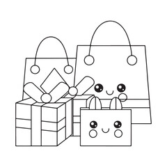 Kawaii Shopping Bags and Gift Boxes with Cute Faces and Bows present