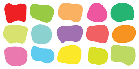 Organic shape round form set. Liquid organic blob shape frame. Doodle abstract liquid blob, wavy different form. Set of blob shapes color. Asymmetric Bubble Boxes. Abstract freeform notes