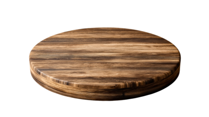 Textured round wooden display riser with visible grain and charred edges, cut out transparent