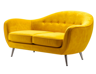 A stylish yellow sofa featuring flowing curves and soft edges, captured from a three- 57352