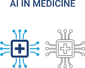 AI in Medicine, Medical Technology, and Innovation, Line art icons design