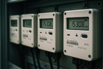 Digital electricity meters installed in a row display accurate energy consumption data, enhancing energy management and monitoring efficiency.