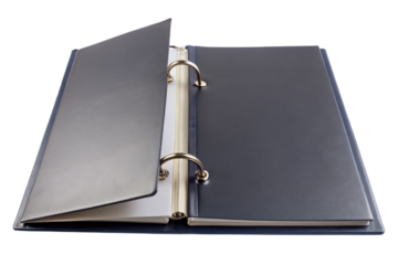 Open ring binder with pages isolated for office and school organization needs transparent background