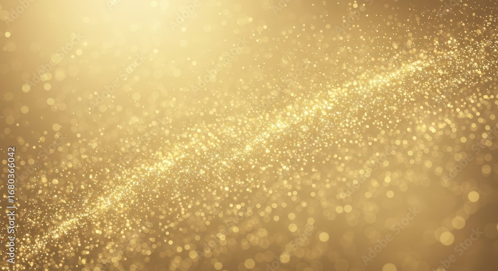 Aufkleber a golden, glittering background displays a flowing, swirling pattern of small particles, creating a 