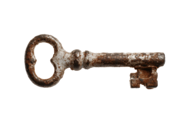 Antique Rusty Skeleton Key on Transparent Background