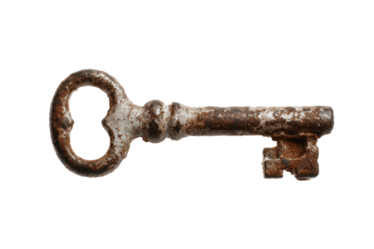 Antique Rusty Skeleton Key on Transparent Background