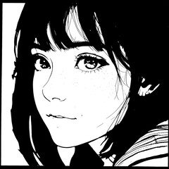 black and white portrait of a girl transparent background