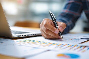 Close-up of person analyzing charts and graphs