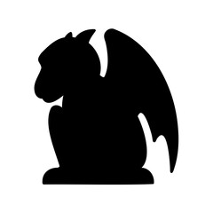 Silhouette of a Winged Gargoyle Guardian Sitting Atop a Stone Ledge