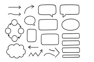 Obraz premium Hand-drawn Doodle Speech Bubbles, Arrows, and Flowchart Elements Set