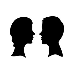 Silhouette of Two Faces Suggesting a Conversation or Connection in Black and White