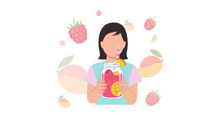 Vibrant Smoothie Portrait Featuring Fruit and Refreshing Beverage Illustration