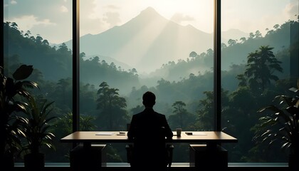 Obraz premium Businessman office view mountain landscape nature work from home executive scenery success