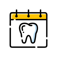 A line icon of a calendar page with a tooth inside, symbolizing a dental appointment.