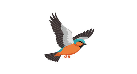 Vibrant avian illustration: A flying bird with bold hues set against a stark white backdrop offers a symbol of freedom and grace