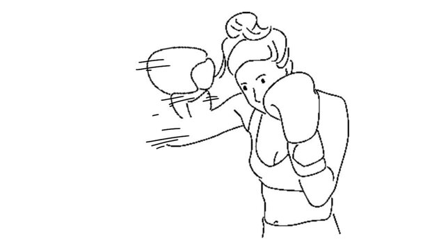 line art animation of female boxing athlete