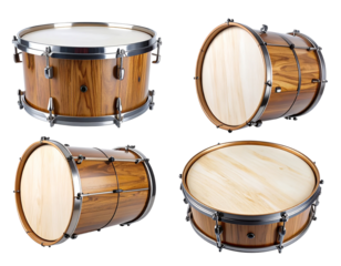 Multiple realistic wooden drums arranged to display both front and side perspectives, 608658
