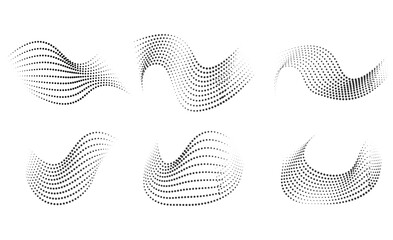 Abstract black and white swirling dot patterns showing dynamic motion and fluidity