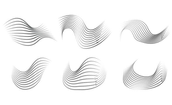 Abstract black and white swirling dot patterns showing dynamic motion and fluidity