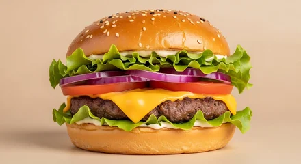 Wandcirkels Restaurant Close Up of a Gourmet Burger.  © cindi