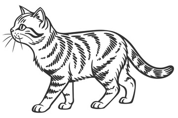 Traditional Hand Drawn Cat Line Art