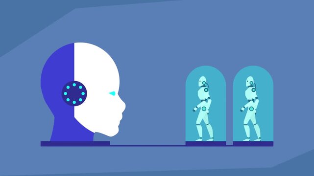 AI Brain or Mainframe Creating Humanoid Robots in a Lab cartoon animation