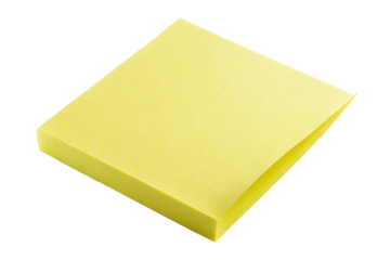A single bright yellow sticky note pad isolated on a plain surface ready for your messages transparent background