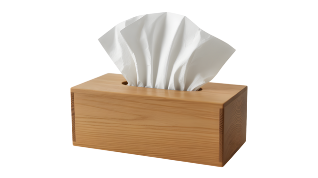 Elegant wooden tissue box with soft white tissues, adding comfort and style to any home or office space.
