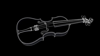 Obraz premium Elegant line art illustration of a violin, continuous outline of musical instrument, minimalist style on dark background.