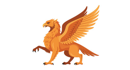 Obraz premium Majestic golden griffon in heraldic pose against a stark white backdrop illustration design vector art
