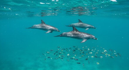 Obraz premium Dolphins swimming in turquoise water
