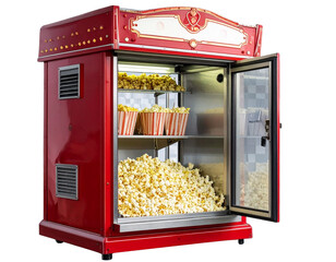  Popcorn Machine with Open Door, Butter and Kernels Displayed, Angled Side View, Isolated  (2)