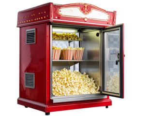  Popcorn Machine with Open Door, Butter and Kernels Displayed, Angled Side View, Isolated  (2)