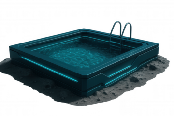 Glowing futuristic swimming pool with transparent backdrop, illuminating innovative design concepts