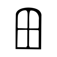 Simple Black and White Line Drawing of a Four Pane Window Illustration