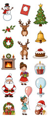 Fototapeta premium christmas icons set 크리스마스 세트 산타 루돌프 선물 트리 리스 종 