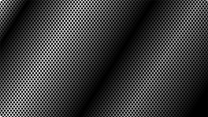 Naklejka premium Abstract seamless pattern of black circles on metallic gradient background. Modern industrial texture for technology, poster, banner, and graphic design.