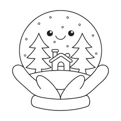 Hands holding a snow globe with a house and trees inside on a white background vector illustration