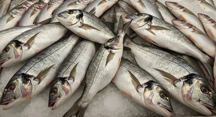 Fototapeta premium Fresh fish display at a market