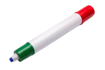 Isolated whiteboard marker with red cap and green tip on a black background studio shot transparent background