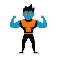 a cartoon man with a blue and orange body