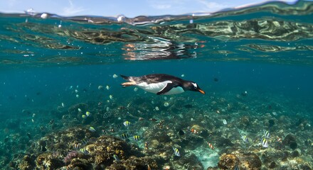 Fototapeta premium Penguin swimming under water