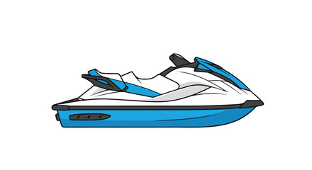 Stylized blue and white jet ski illustration on white background, modern watercraft representation, simple lines depict personal watercraft