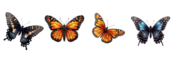 Fototapeta premium Set of Butterfly Isolated on Transparent Background. PNG.