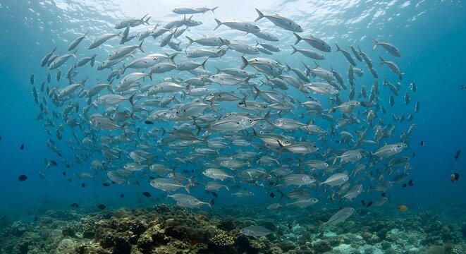 School of fish over coral reef