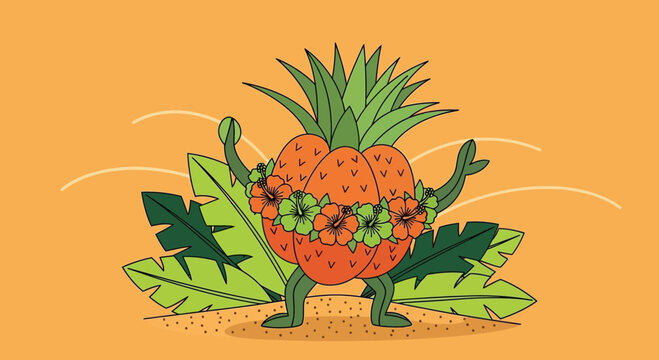 Smiling Pineapple Enjoying The Sunshine In A Tropical Environment For A Happy Vacation