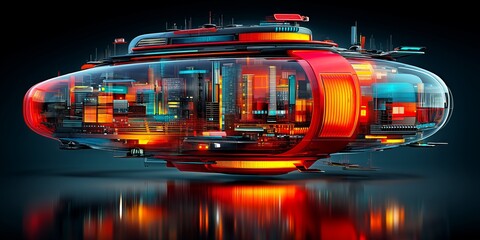 Futuristic Sci-Fi Pod Containing Neon Cityscape